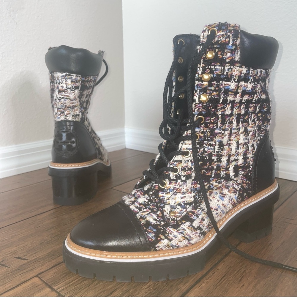 Tory Burch boots tweed booties black boots fall chunky boot lace up combat boot - Picture 16 of 16